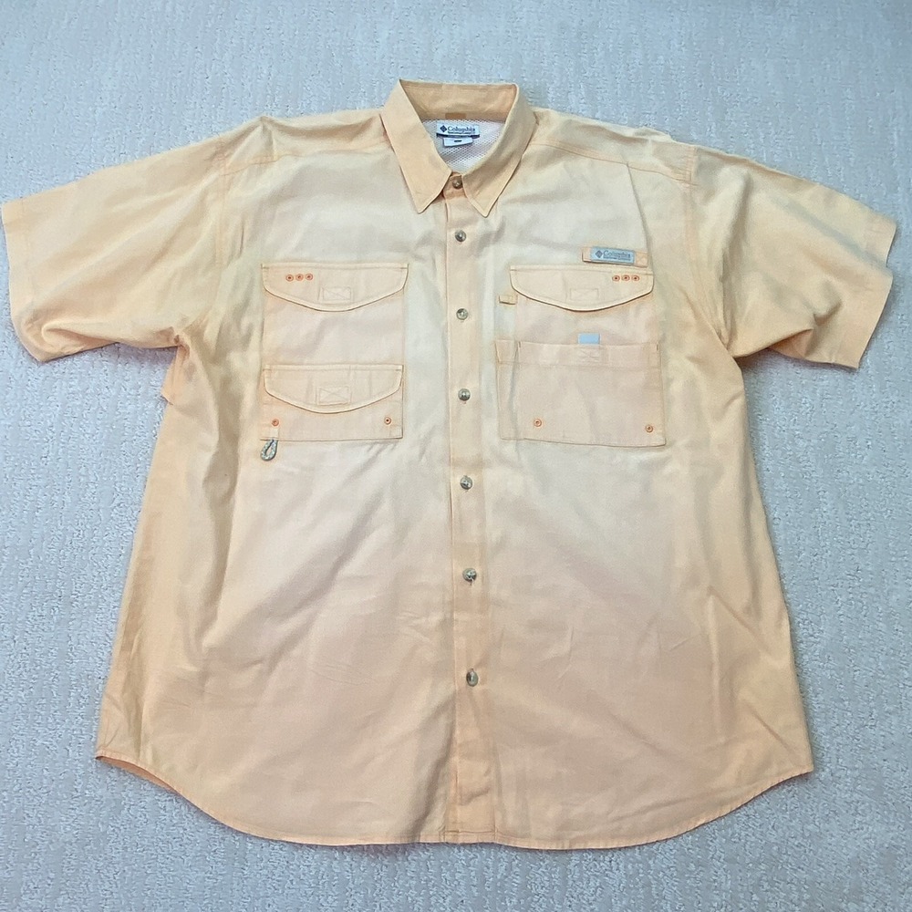 Columbia PFG Men's Large Orange Short Sleeve Shirt Faded*